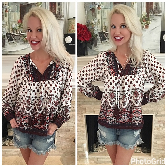 Boho chic tie front peasant blouse- - Picture 2 of 3